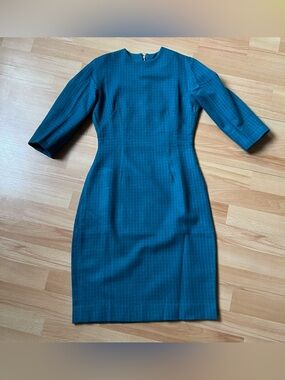 Classic vintage Teal checked Sheath Dress - Structured Work-to-Event Style